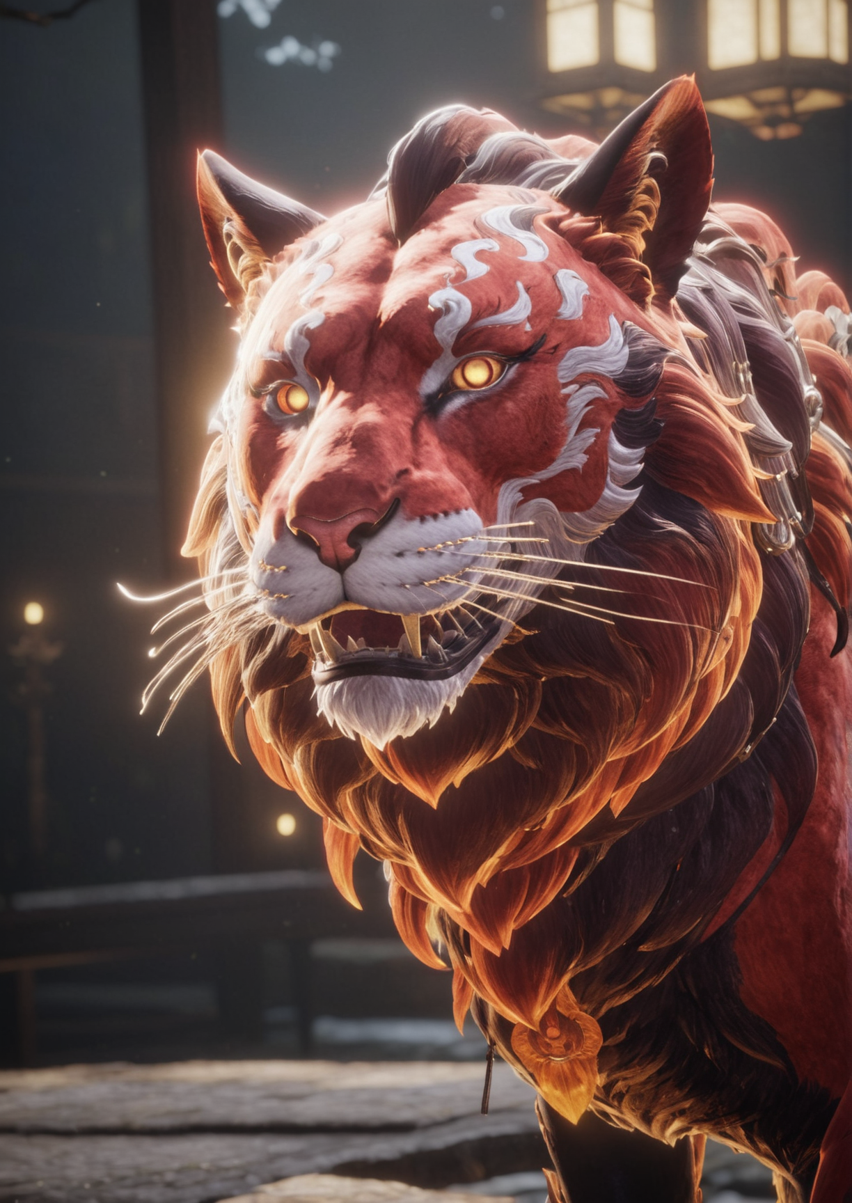 photography,niohxlguardiansprt,red lion,looking at the viewer,awardwinning,masterpiece <lora:niohguardiansprt-step00000420:0.8>,epic,trending on artstation,raw photo,128k UHD,sharp focus,bokeh,50nm lens,solo,hyperrealism,absurd res,private photo press,aesthetic