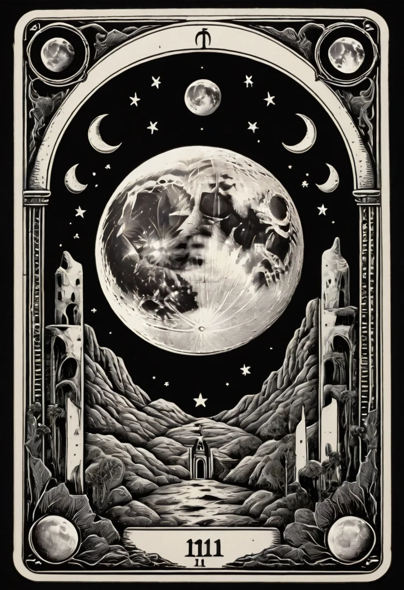 tarot_card, moon, front perspective, flat, frame,( square:1.1), (white outline:1.2) <lora:tarot_card:1>