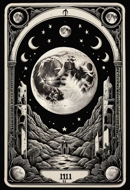 tarot_card, moon, front perspective, flat, frame,( square:1.1), (white outline:1.2) <lora:tarot_card:1>