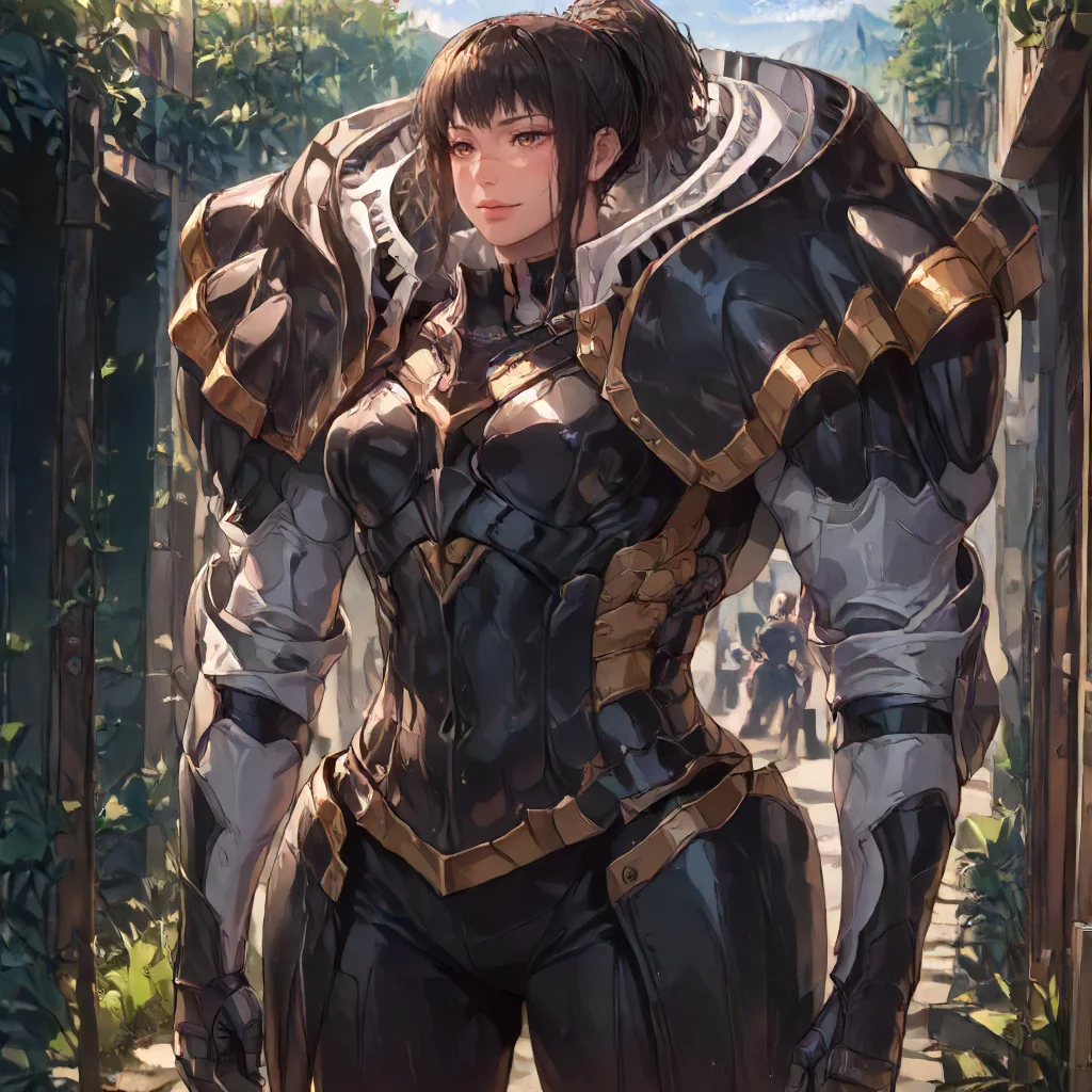(solo:1.2), simple background, cowboy shot. <lora:Clothing FEA Knight Armor-000016:1> f3akn1gt, black armor. <lora:Character CSM Michiko Tendo v2:1> csmt3ndo, score_9, score_8_up, score_7_up, score_6_up, score_5_up, score_4_up, masterpiece, detailxl. BREAK