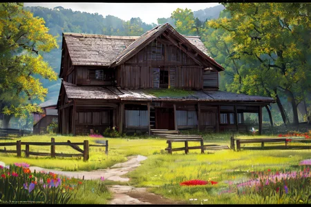 (otherworldly), highly insanely detailed, masterpiece, top quality, best quality, highres, 4k, 8k, RAW photo, (very aesthetic, beautiful and aesthetic), farm, fields, barn, fence, fantfa, <lora:FantasyFarm-10:0.5>,
1girl,
(deep red hair,bright blue hair ,multi_color_hair,multicolored hair,multi colored hair),
(dark background),âââ