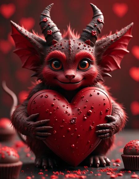 1qqq, 
A devilish imp creature, Heart shaped box of chocolates, valentines day, detailed, ultra-high resolution