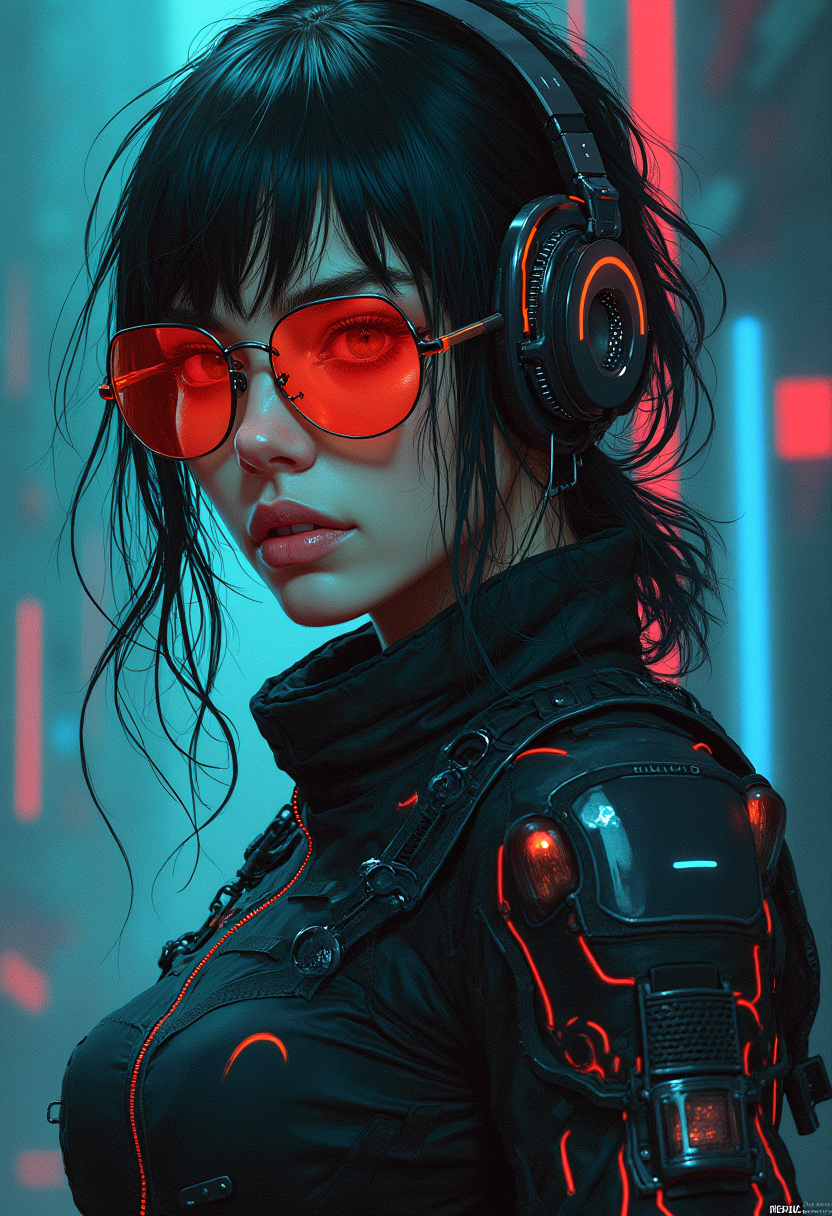 bionic allure, reverse engineers android young irish woman, rogue ai hackers den, wearing nano-weave utility jumpsuit, Retro-futuristic arms with neon accents, vintage chrome plating, 80s-inspired design,   style of  Benedick Bana, messy, streaks, Maciej Kuciara, <lora:other/flux_realism_lora:1.0>
