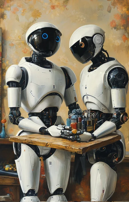 masterpiece,best quality,<lora:tbh196-sdxl:0.9>,illustration,style of Raphael
 portrait of Housework robots