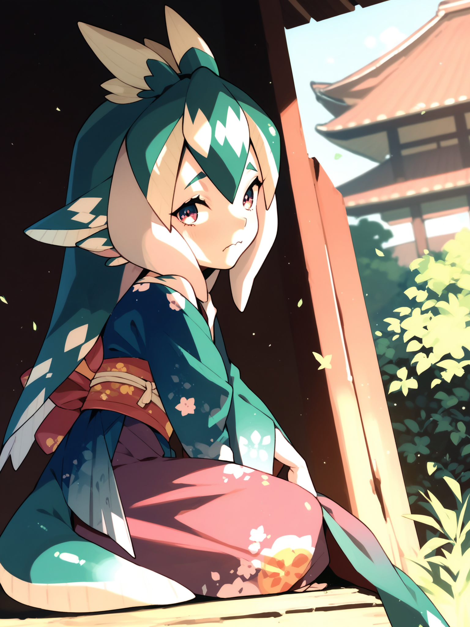 <lora:happy_tentacle-paisci-v0.1-000028:0.9>, ht_paisci, kimono, outdoors , 1girl, solo, , , ((wavy mouth:0.8) :1), , looking at viewer , sitting , from side , score_9, score_8_up, score_7_up, score_6_up, score_5_up, score_4_up