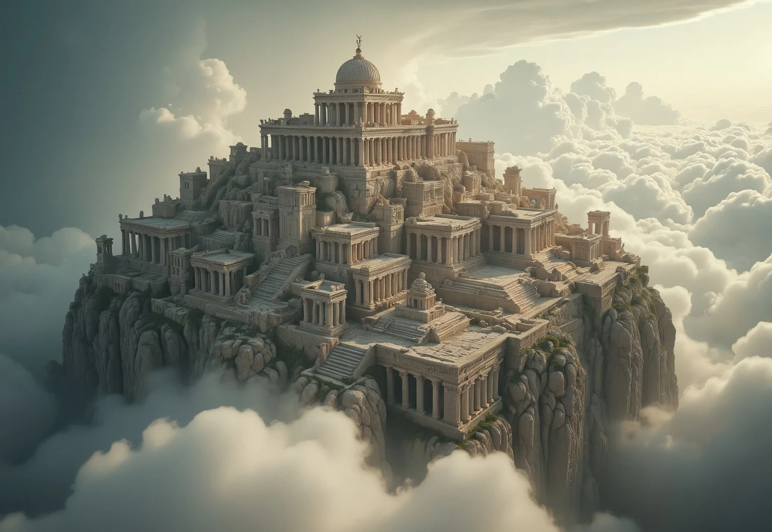 the most realistic, photorealistic photo ever taken [(an ancient mythological city:1.5) in the clouds,a dream world shifting landscapes,  Captured with a Hasselblad X2D 100C and an 80mm f/1.9 lens, hyper-realistic textures, soft studio lighting, elegant shadows, incredible realism,  ultra-detailed textures, perfect lighting],