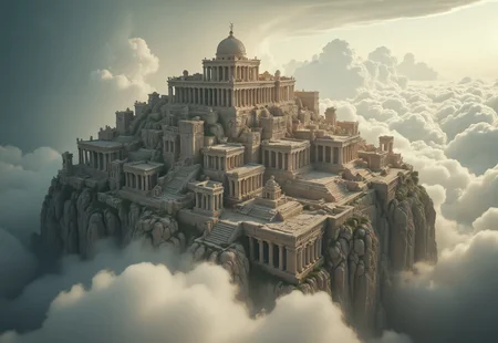 the most realistic, photorealistic photo ever taken [(an ancient mythological city:1.5) in the clouds,a dream world shifting landscapes,  Captured with a Hasselblad X2D 100C and an 80mm f/1.9 lens, hyper-realistic textures, soft studio lighting, elegant shadows, incredible realism,  ultra-detailed textures, perfect lighting],