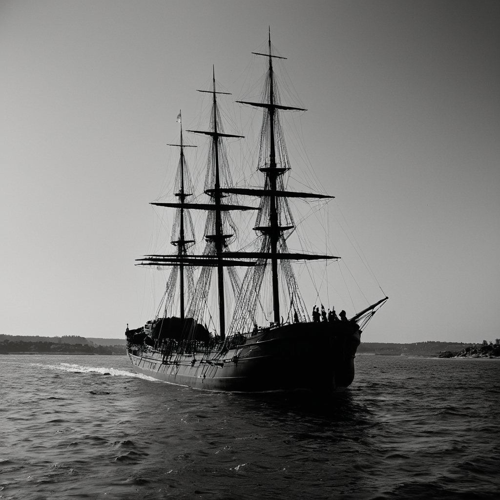 cinematic film still of  <lora:1800's style:1>
19th Century In the 1800's time era a large boat floating on top of a body of water,monochrome,greyscale,sky,military,no humans,ocean,military vehicle,watercraft,ship,waves,warship , detailed, detailed background, detailed scene, perfect, perfection, cinematic, filmic, historical (themed), 1800's style, shallow depth of field, vignette, highly detailed, high budget, bokeh, cinemascope, moody, epic, gorgeous, film grain, grainy