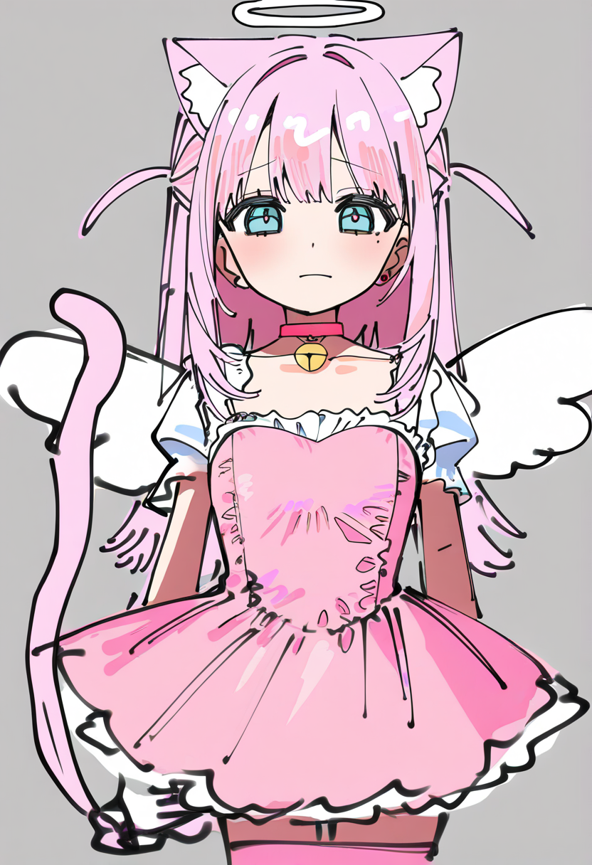 best quality, amazing quality, very aesthetic, absurdres,
BREAK
1girl, angel wings, animal ears, blue eyes, cat ears, cat girl, cat tail, dress, long hair,
looking at viewer, magical girl, pink hair, pink theme, solo, tail, wings, yume kawaii, yume ne,  <lora:DoodleAnimeNoobLocon_byKonan:1>