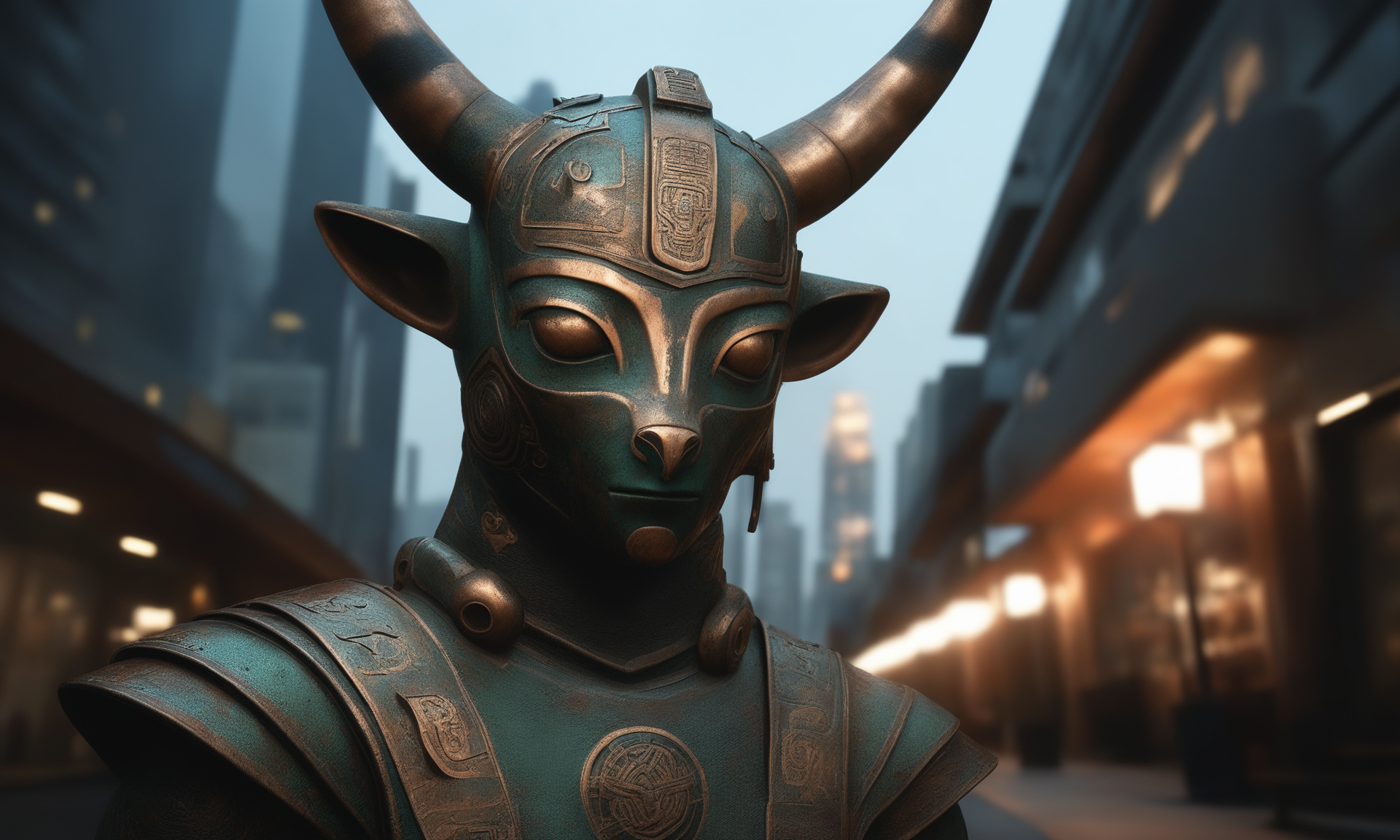 <lora:bronzecd_xl-000006:0.7>,a monster made of (bronzecd_xl,bron) in street,outdoors,cityscape,tokyo \(city\),day,horns,robot,upper body,cultural relic,front view,fine art,(Unbelievable Digital Artwork:1.3),CGSociety,ArtStation,master works, emotional, harmonious, high budget, moody, epic, gorgeous, perfect lighting, realistic, photorealistic, photographic, photo (medium),real, moody lighting, volumetric lighting, reality ray tracing, 8K, HDR, UHD, masterpiece, best quality, highly detailed, high resolution, finely detail, extremely detailed, ultra detailed, wallpaper
