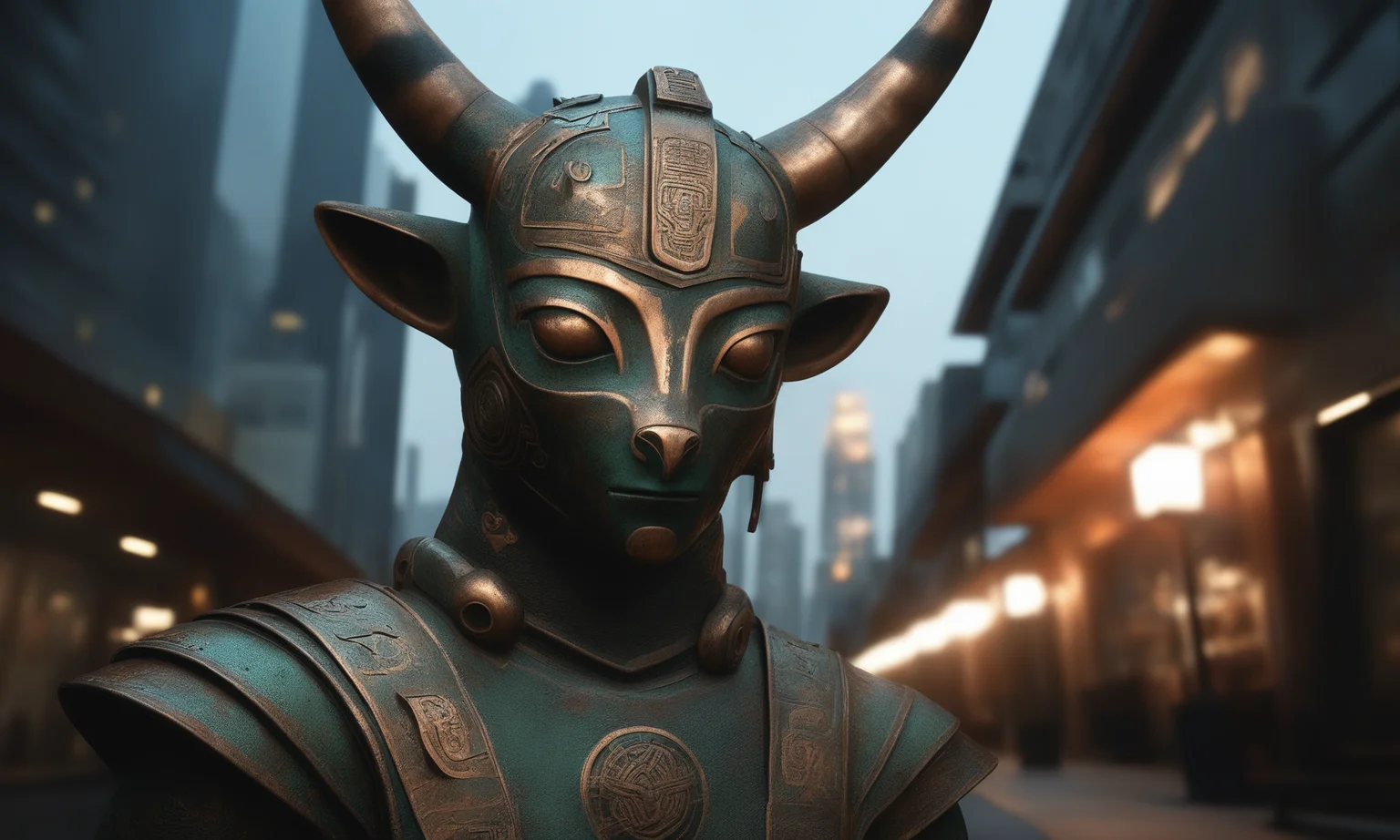<lora:bronzecd_xl-000006:0.7>,a monster made of (bronzecd_xl,bron) in street,outdoors,cityscape,tokyo \(city\),day,horns,robot,upper body,cultural relic,front view,fine art,(Unbelievable Digital Artwork:1.3),CGSociety,ArtStation,master works, emotional, harmonious, high budget, moody, epic, gorgeous, perfect lighting, realistic, photorealistic, photographic, photo (medium),real, moody lighting, volumetric lighting, reality ray tracing, 8K, HDR, UHD, masterpiece, best quality, highly detailed, high resolution, finely detail, extremely detailed, ultra detailed, wallpaper