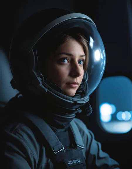 macro photo of a beautiful jet pilot in the cockpit at night, zavy-cnmtc, atmospheric haze, dynamic lighting, cinematic still, pale skin, movie screencap, smile, piercing blue eyes, portrait, dynamic pose, 100mm f/2.8 macro lens, close-up, pov,