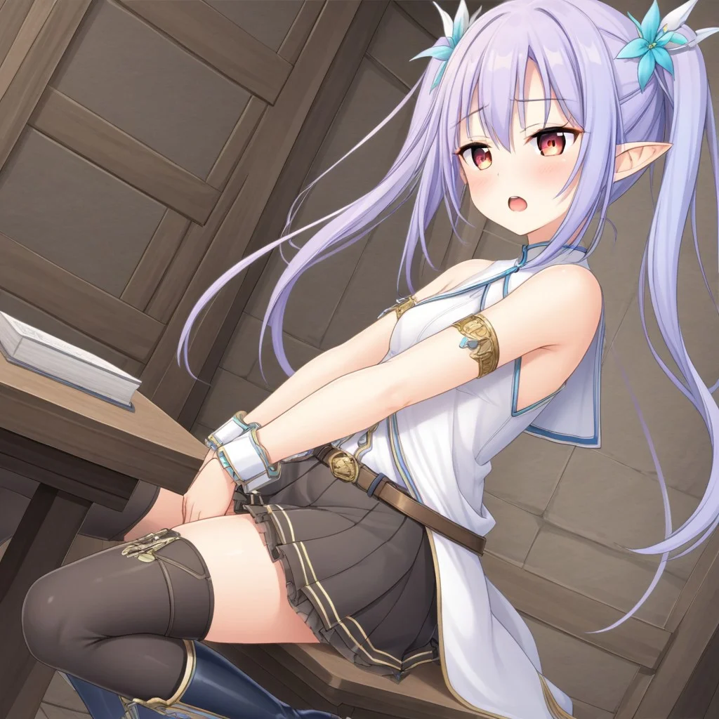 a girl with blue hair with original hair style
- A soft cotton priestess dress
- A flowy, black-brown skirt (just above the knee)
- black thighhighs
- A pair of black boots
- mountain trail background
- tulip flower
- magic time straped on belt
- high ponytails hair style (1.5)
- from side( caught while doing masturbate using tip pointy table)
- emotionless
- smooth skin
- HORNY
