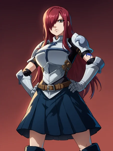 score_9, score_8_up, score_8, score_9, score_8_up, score_7_up,zPDXL2, source_anime,
erzaxl, 1girl, solo, long hair, looking at viewer, brown eyes, large breasts, hair over one eye,
erzaxl, outdoors,skirt, boots, belt, armor, tattoo, night, gauntlets, hands on hips
red background, gradient background,
<lora:erzaxl:0.9>,