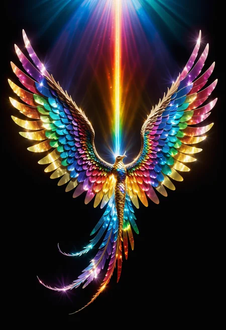 A prism refracting a beam of sunlight, splitting it into a spectrum of vibrant colors, each color embodied by a hovering ethereal creature with wings made of shimmering scales, vibrant particles
<lora:dvrscls:0.8> drvscls