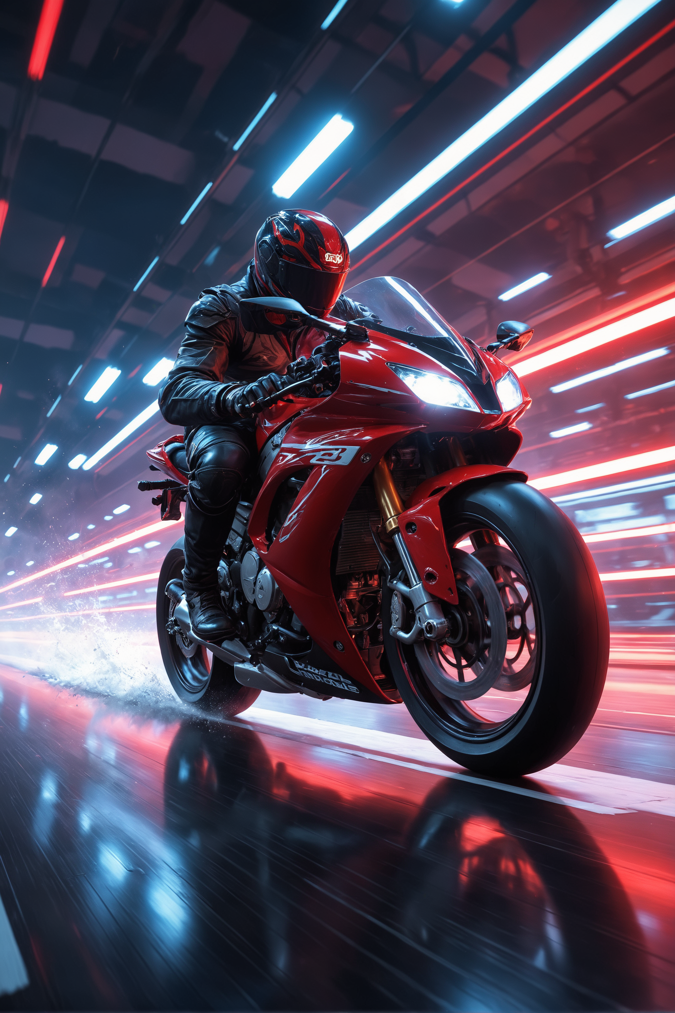 biker,shot from side,racing stripes,motion blur,going really fast masterpiece,deep focus,studio lighting,League of Legends Splash Art,hyperdetailed,arcadian,spotlight