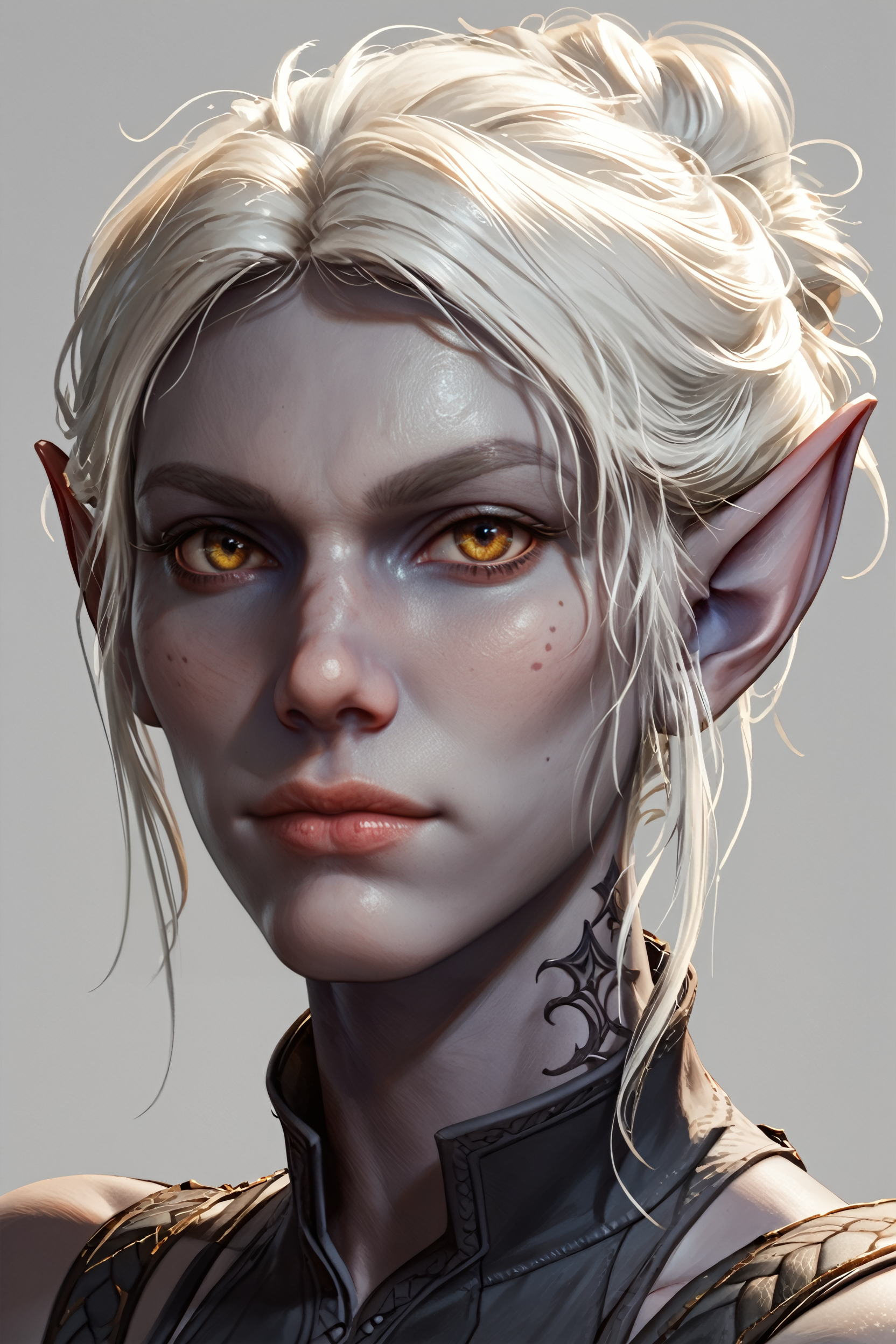 score_9, score_8_up, score_7_up, score_6_up
<lora:BGMinthara:1.0>
BGMinthara, 1girl, white hair, pointy ears, grey skin, looking at viewer, simple background, portrait