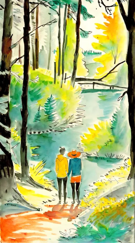 drawix2 lovers in forest colorful<lora:drawix2:1>