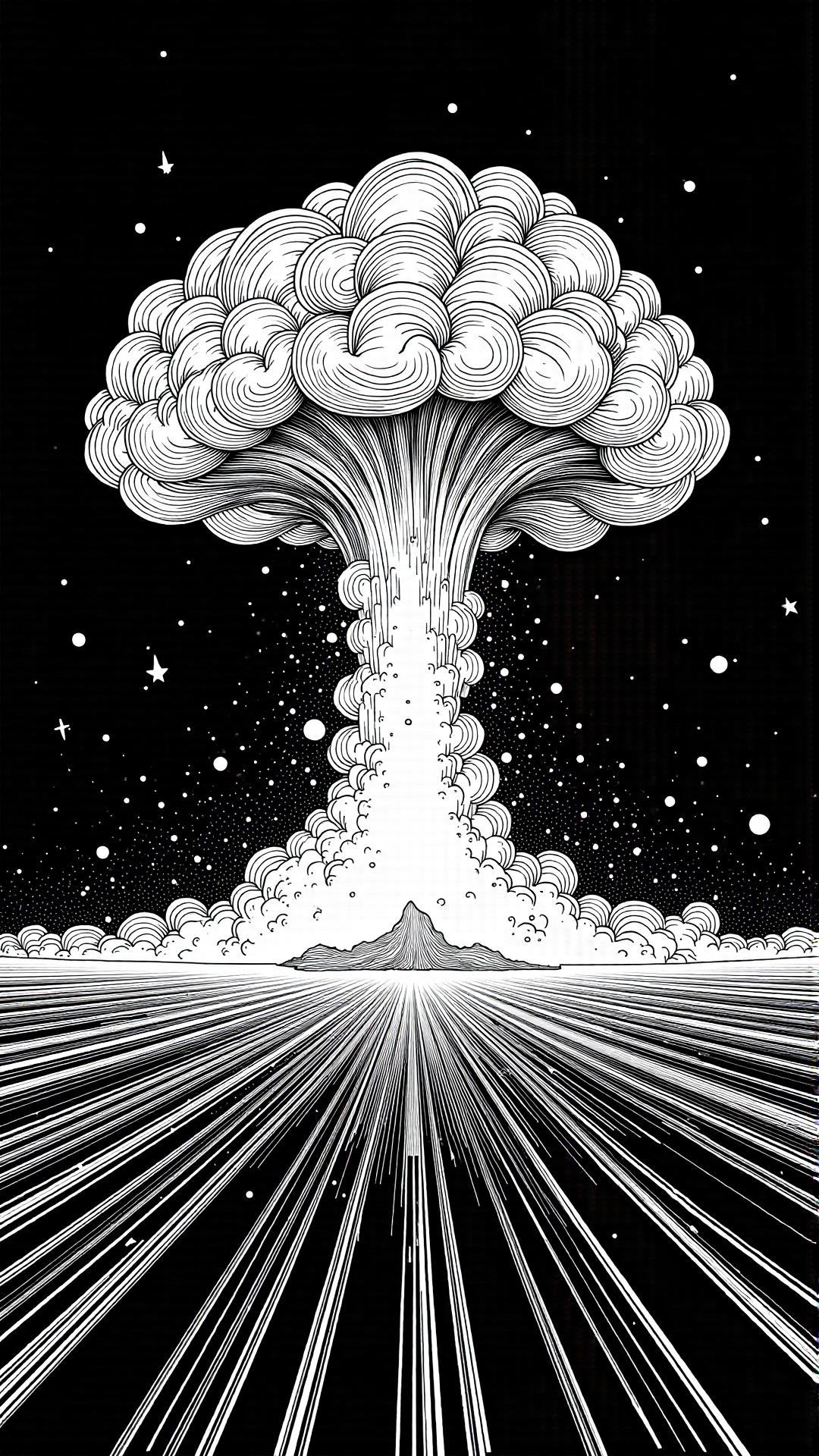 monochrome, lineart, dark, horror, nuclear explosion<lora:vorticaFlux:0.9>
