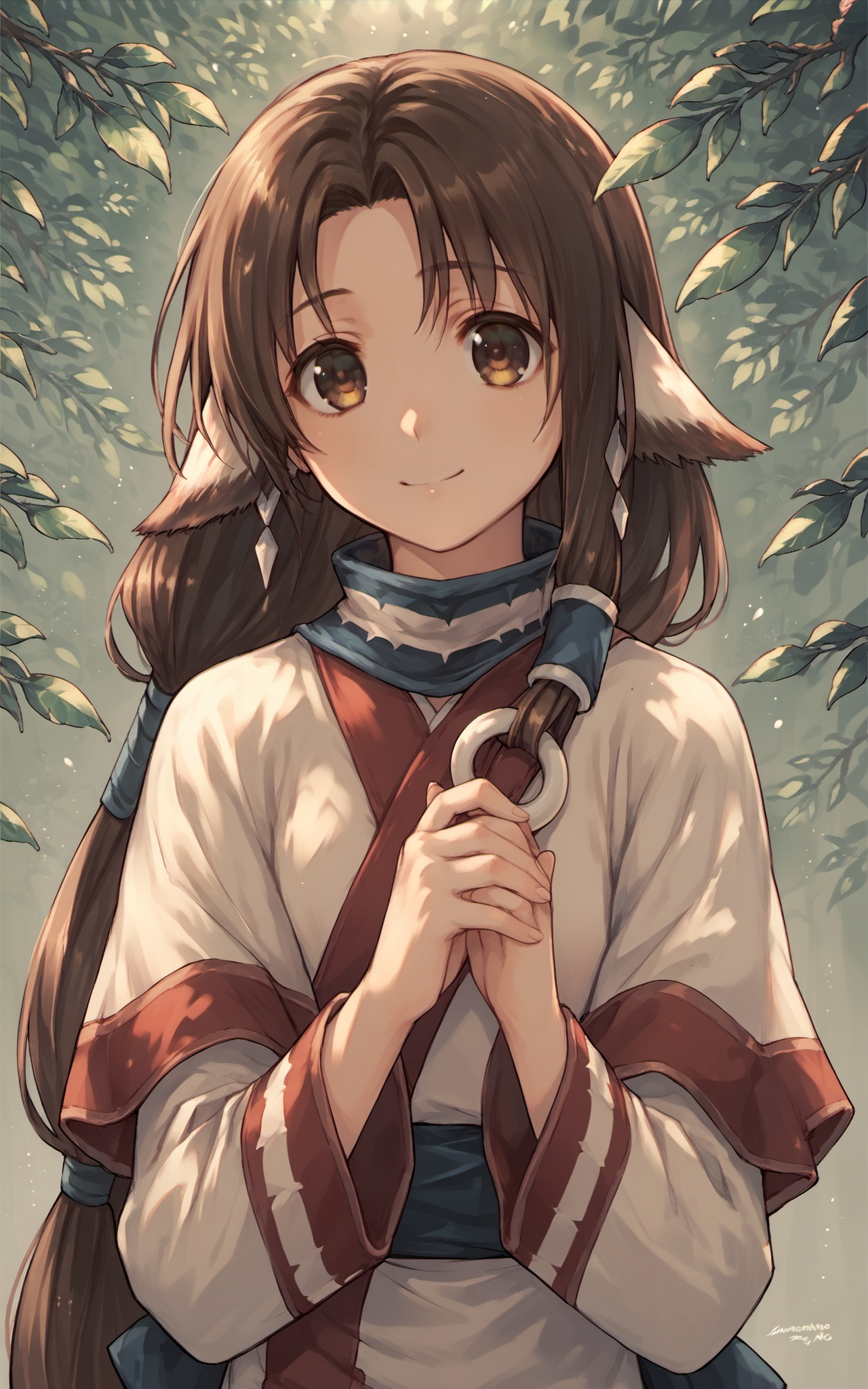(score_9,score_8_up:1.1),score_7_up,score_6_up,score_5_up,score_4_up,source_anime,1girl,<lora:eruruu_pony_v2:0.8>,eruruu,eruruu_formal ,brown hair,long hair,low-tied long hair,light smile,