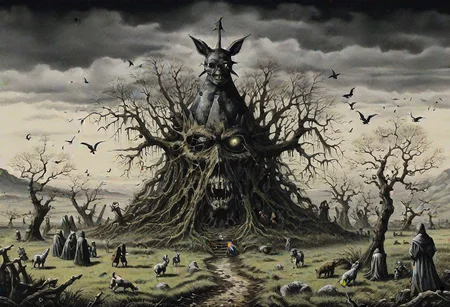 Black Metal Easter Party Egg hunt,
surrealistic epic masterpiece