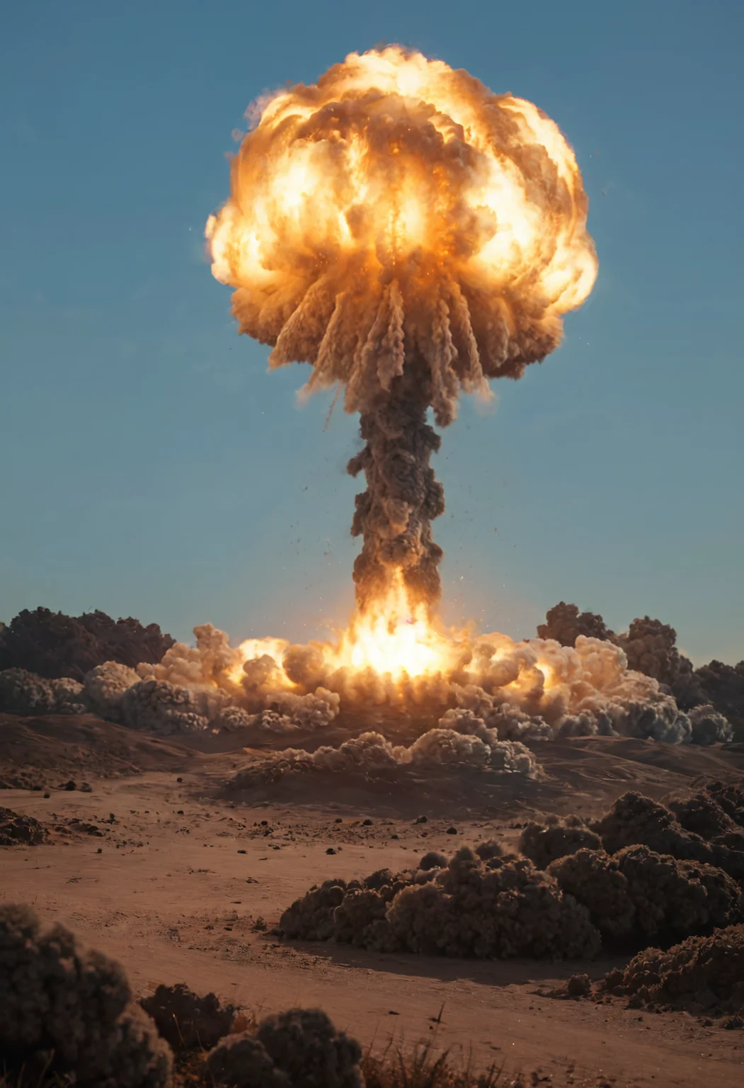 score_9_up, score_8_up, masterpiece, realistic, 8k, shallow depth of field, cinematic,((nuclear explosion in the background:1.6)), explosion, ((nuxxx, n6cl3ar 3xpl0s10n, nuclear explosion cloud)). <lora:nuclear_explosion_XL_LoRA_0.2-000002:1>. 1girl, massive breasts, seductive