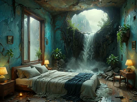 Professional photography.
A waterfall tumbling from a cliff into a room in a modern house. Bedroom. Windows.
<lora:OMG-Is-DucHaiten_v1.0:1.0>
<lora:sdxl_lora_beksinski-000018:0.1> digital artwork by Beksinski
<lora:The_Dark_Side_of_the_Earth:0.2>
<lora:DonMP4ste11F41ryT4l3XL-000008:0.4> DonMP4ste11F41ryT4l3XL