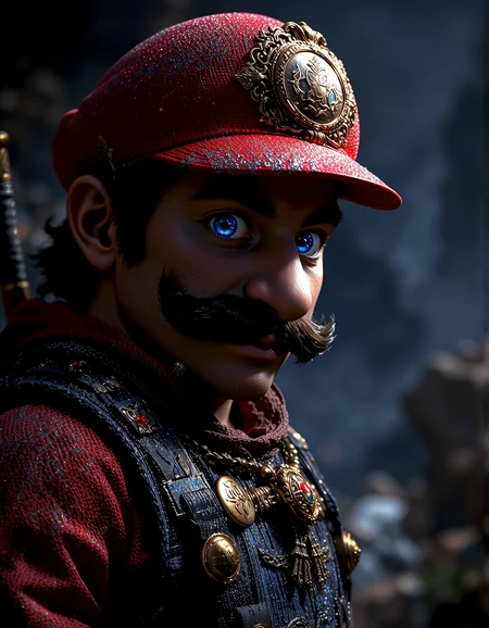 A reimagined close up on Mario the plumber <lora:flux.1_lora_flyway_Epic-detail_v2:0.8> <lora:Elden_Ring_-_Yoshitaka_Amano:0.5> <lora:anhei_first_flux_lora_v1:0.7> anhei
