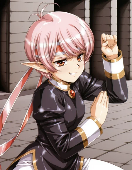 <lora:tippi-v2-illustrious-000134:0.9> tippi, headband, juliet sleeves, black shirt,
1girl, solo, smirk, fighting stance, medieval, outdoors
