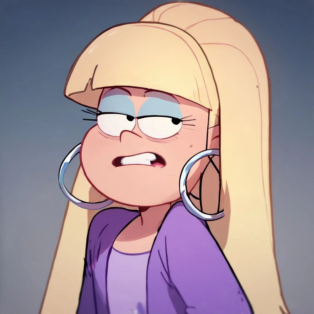 score_9, score_8_up, score_7_up, score_6_up, score_5_up, score_4_up, 1girls, Pacifica, blond hair, in a haunted house, flashlight, hoop earrings, solo