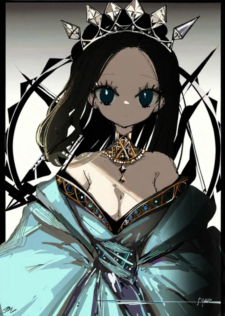 by narue 
1 girl,  beautiful face
princess  long hair , dress, cyan off shoulder, cleavage 
best quality,  flat color,
 [(details:1.2): [ (many small details:1.3) : [ (many ultrasmall details: 1.2):(very detailed ultrasmall edges and microrelief:1.5):0.7 ]: 0.4 ] :0.2]