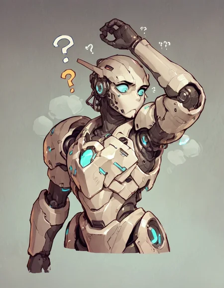 score_9, score_8_up, score_7_up, sniffing armpit <lora:DI_sniffing_armpit_pony:0.9>, source_anime, robot, confused, ?, question mark, armor, science fiction,