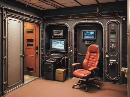 masterpiece, best quality,
<lora:gits_style:0.6>,
gits95,
, no humans, scenery, cable, computer, indoors, chair, monitor, television, door,wire,cable,