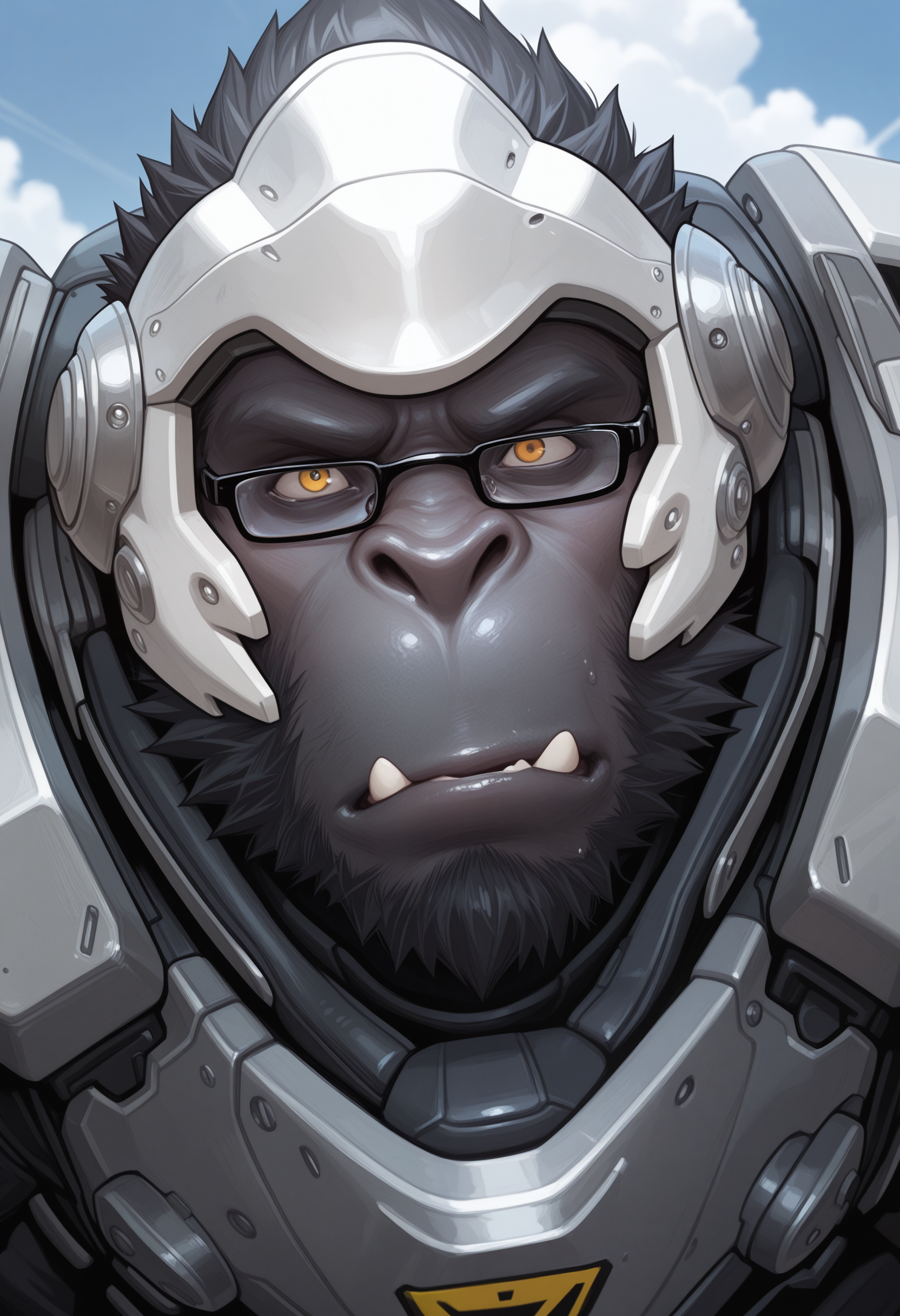 masterpiece, best quality, amazing quality, solo, 1boy, WinstonOW, glasses, helmet, close-up