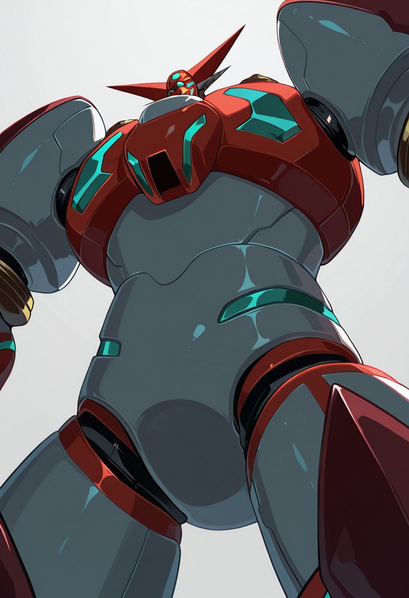 score_9, score_8_up, score_7_up, score_6_up, score_5_up, score_4_up, 4k quality, highly detailed, (shin getter, super robot, mecha), (no humans:1.1), best quality, masterpiece, simple background, (from below, looking down:1.3)