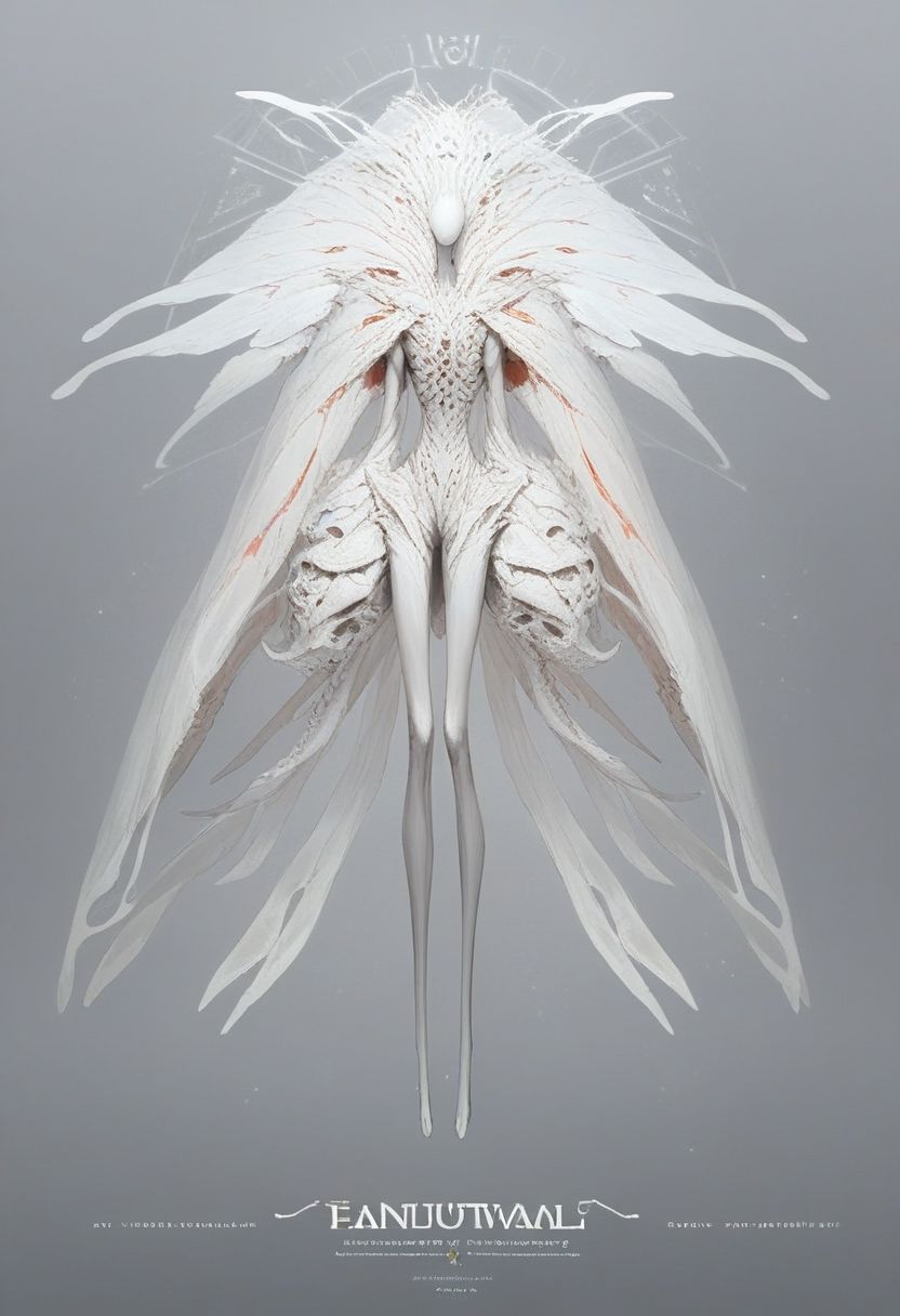 score_9, score_8_up, source_anime, anthropomorphic, unusual creature, creature, concept art, creature, beautiful alien, anthropomorphic, concept art, creature, alien, anthropomorphic, completely white, thin legs,(((completely white body)))), wings