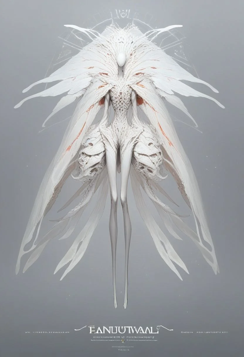 score_9, score_8_up, source_anime, anthropomorphic, unusual creature, creature, concept art, creature, beautiful alien, anthropomorphic, concept art, creature, alien, anthropomorphic, completely white, thin legs,(((completely white body)))), wings