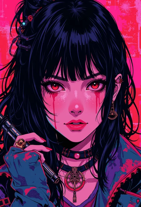 <lora:ck-nc-cyberpunk-V2-000013:0.35>, manga, anime, inksketch, vibrant digital illustration, A digital artwork in the style of cknc, upper body close up face shot of a mysterious cyberpunk wabi sabi woman,
S1n0z1ck style, A digital artwork in the style of bladerunner.
<lora:s1n0z1ck-flux-test-lora:0.3>
<lora:ck-Sommo-Concept-Art:0.6>
<lora:ck-shadow-circuit:0.3>
<lora:ck-MetalGearSolid:0.45>