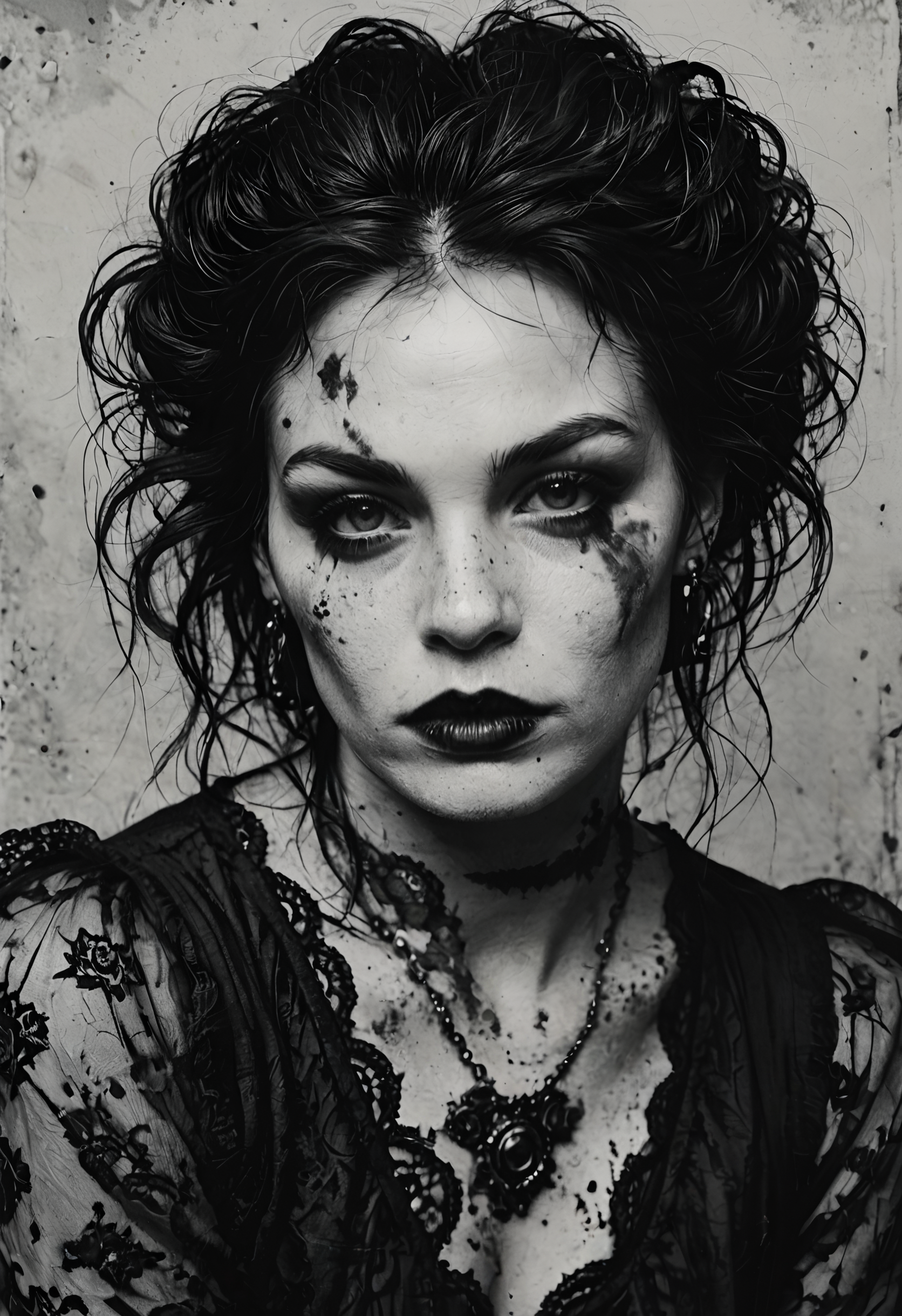 score_9, score_8_up, score_7_up, source_photo, gothic, monochromatic, monochrome, muted_color, digital photography, flat colors, vintage dirt, artifacts, heavy film grain, 1girl, mature_female, dark atmosphere, eerie, High-angle leaning shot, rating_safe, <lora:pony\test\Gothic_Grain_Pony:1.0000000000000002>