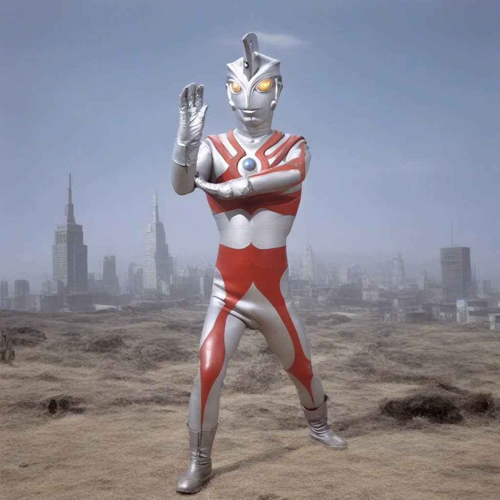 male focus,ultraman ace,no human,alien,giant superhero,silver head,headdress with one hole,silver rubber bodysuit with red line, glowing hemisphere on the chest,silver gloves and boots,