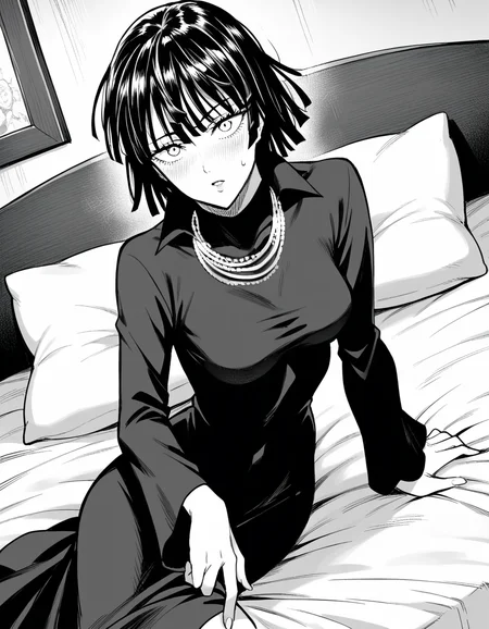 score_9, score_8_up, score_7_up, source_anime,
fubuki, <lora:opm-fubuki-manga-ponyxl-lora-nochekaiser:1>,
fubuki, fubuki \(one-punch man\), black hair, medium hair, monochrome, greyscale,
black dress, dress, high collar, jewelry, necklace, taut clothes, taut dress,
indoors, bed, bed room, on side, blush, drunk,
looking at viewer, cowboy shot, solo, dutch angle,