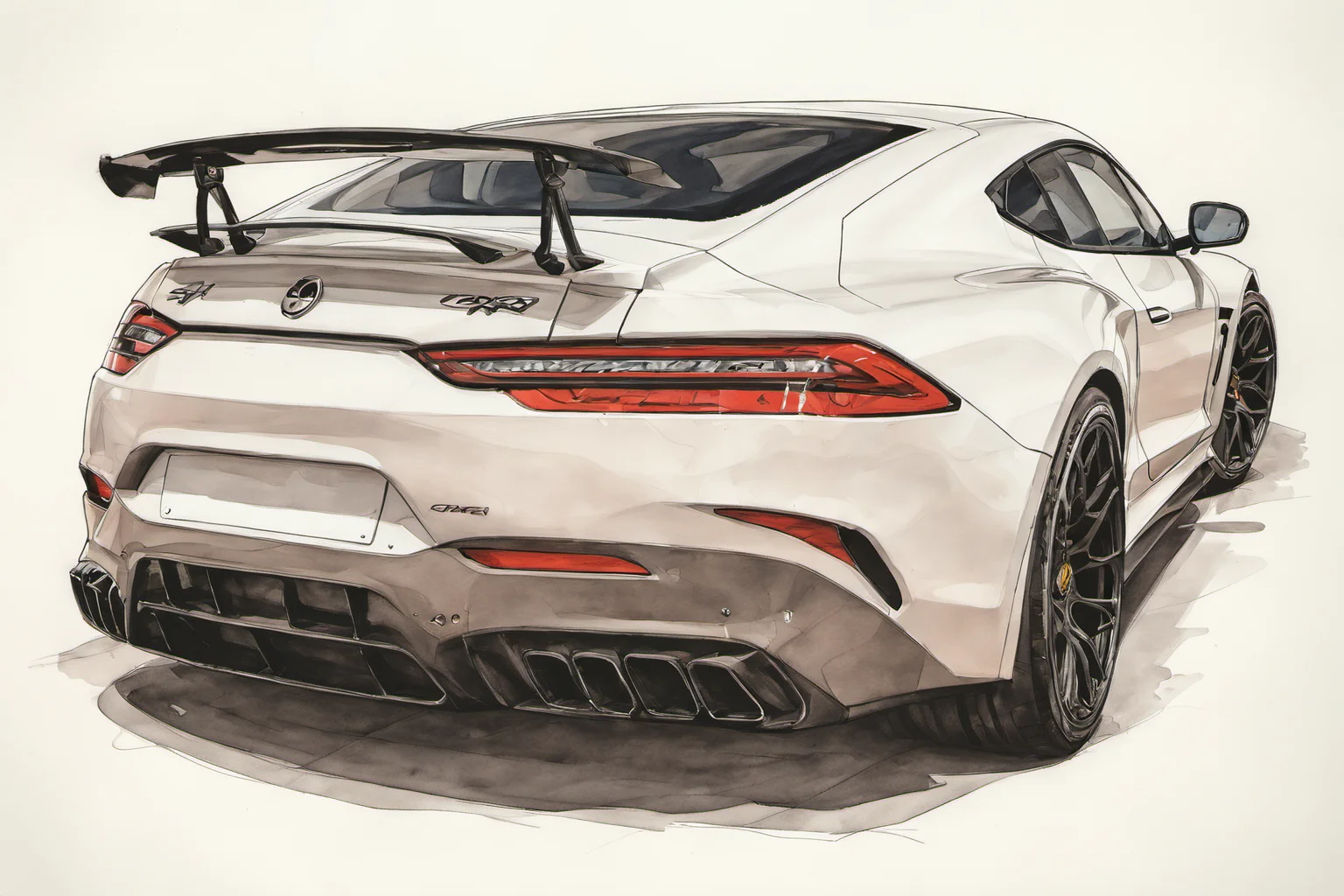 marker rendering of a car, concept art, sporty, fast, sleek, sexy, aggressive, high performance, colorful, marker, crisp lines, sketch, illustration, illustrative, marker drawing, expressive strokes, graphic, sharp, crisp, in-focus, uncropped, high-quality <lora:MercedesAGTGTCoupe:1.2>