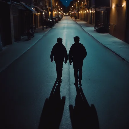 cinematic film still of <lora:silhouette style:1>
A silhouette photo of two people walking down a street at night,outdoors,multiple boys,2boys,from behind,night,ground vehicle,building,motor vehicle,walking,city,car,road,lamppost,street different shadow patterns, different shadows, cinematic, filmic, different colors, creative cinematography, covered in shadow, perfect shadow, detailed shadow, detailed background, detailed environment, award winning cinematography, casting shadow, film contrast, film saturation, high quality, 8k, silhouette style, shallow depth of field, vignette, highly detailed, high budget, bokeh, cinemascope, moody, epic, gorgeous, film grain, grainy