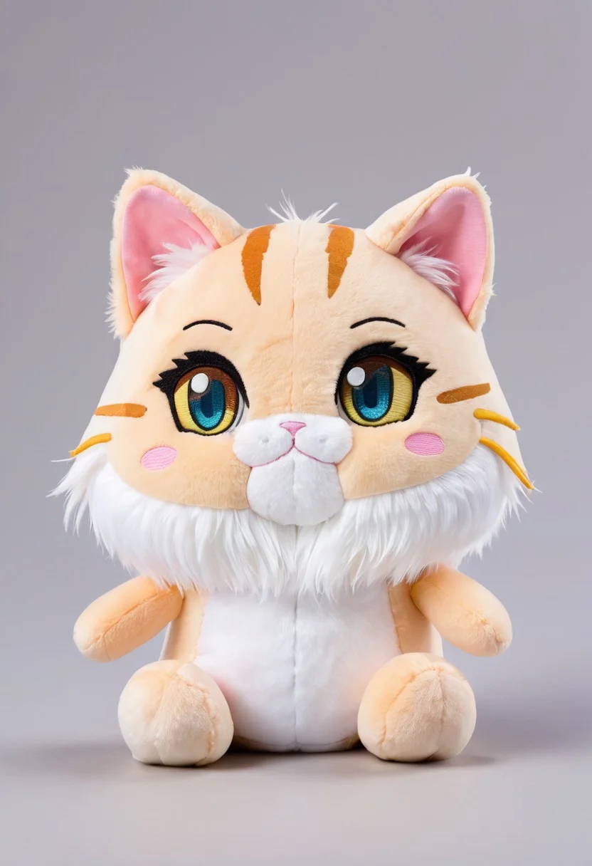 score_9, score_8_up, score_7_up, score_6_up, score_5_up, score_4_up <lora:woafu_plushify_sdxl_v02:1> single, plushify, character stuffed toy, chibi, adorable cat, extremely detailed, realistic, simple background, fluffy, 8k, masterpiece,
