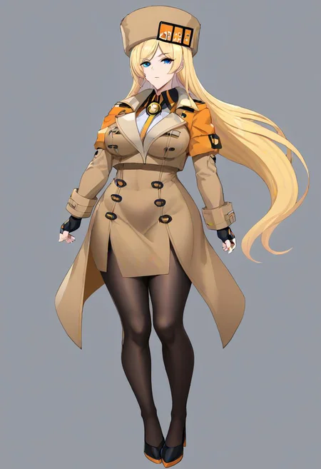 strivemillia, fur hat, brown coat, jacket, long sleeves, fingerless gloves, black pantyhose.
masterpiece, best quality, very aesthetic, absurdres, 1milf, 1adult, solo, full_body, tachi-e,