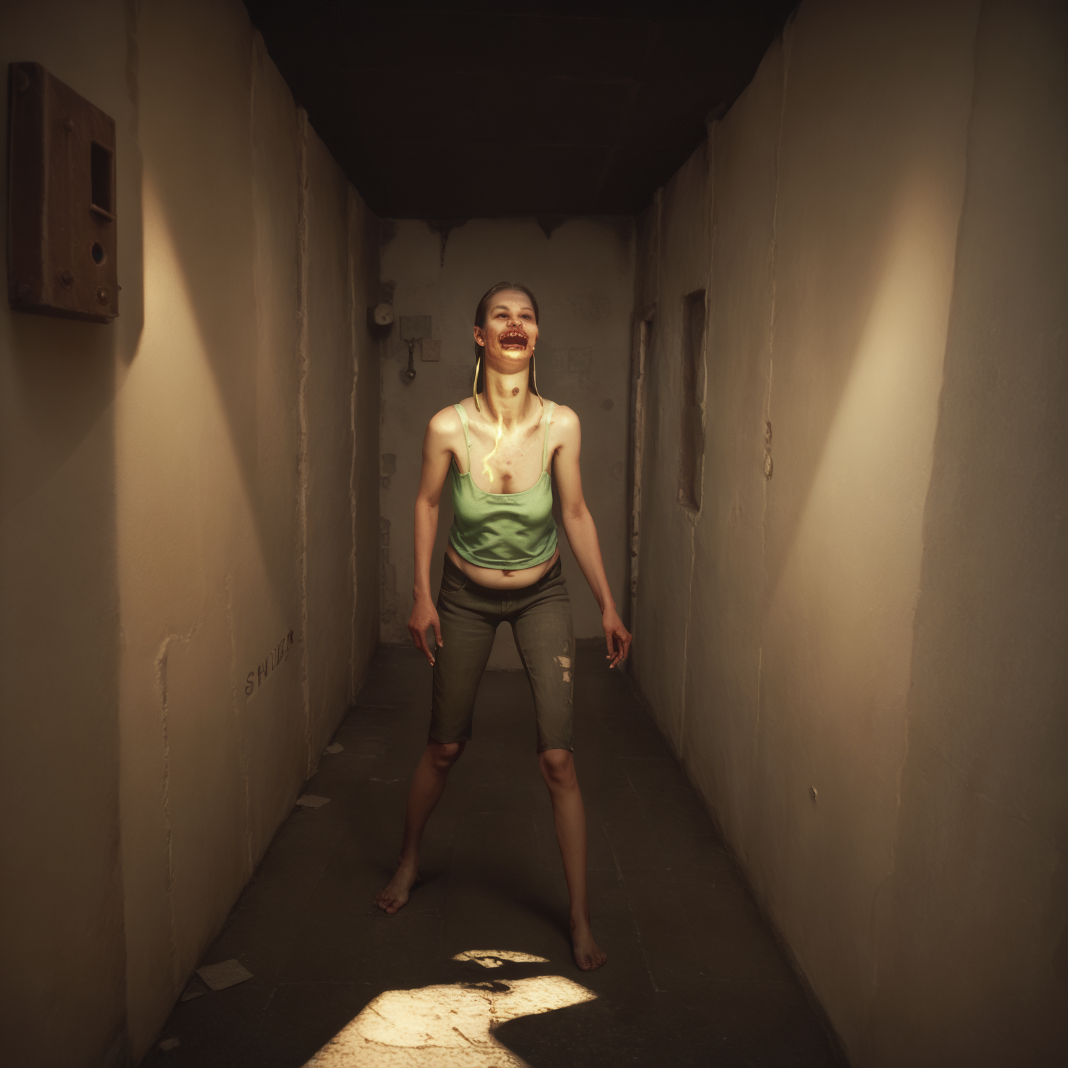 score_9,score_8_up,score_7_up,score_6_up,score_5_up,score_4_up,rating_safe,<lora:l4d_spitter:1>,l4d_spitter,1girl,sewer,dimly lit,