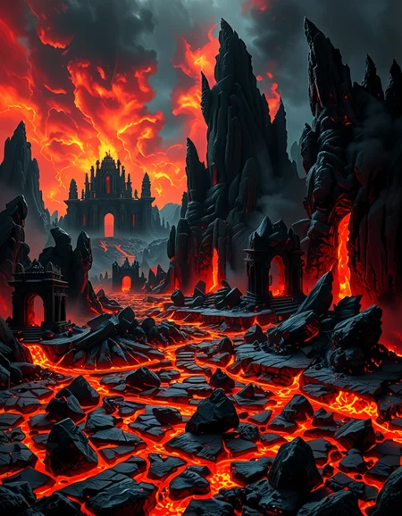 A terrifying and surreal depiction of the depths of Hell. The landscape is vast and nightmarish, filled with jagged obsidian cliffs, rivers of molten lava, and towering spires of blackened rock. The sky is a swirling vortex of crimson and black, illuminated by eerie, flickering flames. Chains dangle from massive, decaying arches, and tormented souls writhe in agony, their ghostly figures stretching toward the burning sky. Demonic creatures with twisted horns and glowing eyes lurk in the shadows, watching hungrily. The ground is cracked and scorched, exhaling thick plumes of sulfuric smoke. In the distance, a colossal, menacing throne made of skulls and bones looms over the infernal landscape, occupied by a shadowy, horned figure. The atmosphere is thick with despair, enhanced by a dramatic, chiaroscuro lighting effect that contrasts the deep shadows with the hellish glow of the flames. Hyper-realistic, highly detailed, dark fantasy style.
<lora:SDXLFaeTastic2400:0.4> <lora:extremely_detailed:0.4> extremely detailed,<lora:depths_of_h3ll:1>,depths of h3ll, Masterpiece,best quality,hi res,8k,hi res,8k,award winning,(sharp focus, intricate, highly detailed),