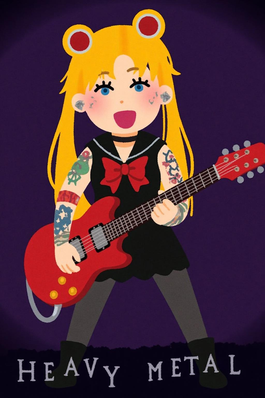 irasutoya1 illustration.
 Punk sailor moon playing a guitar at a heavy metal mosh pit, tattoos, piercing.
 <lora:irasutoya1_cap_d8a4e8:1.0><lora:846907972327067230:0>