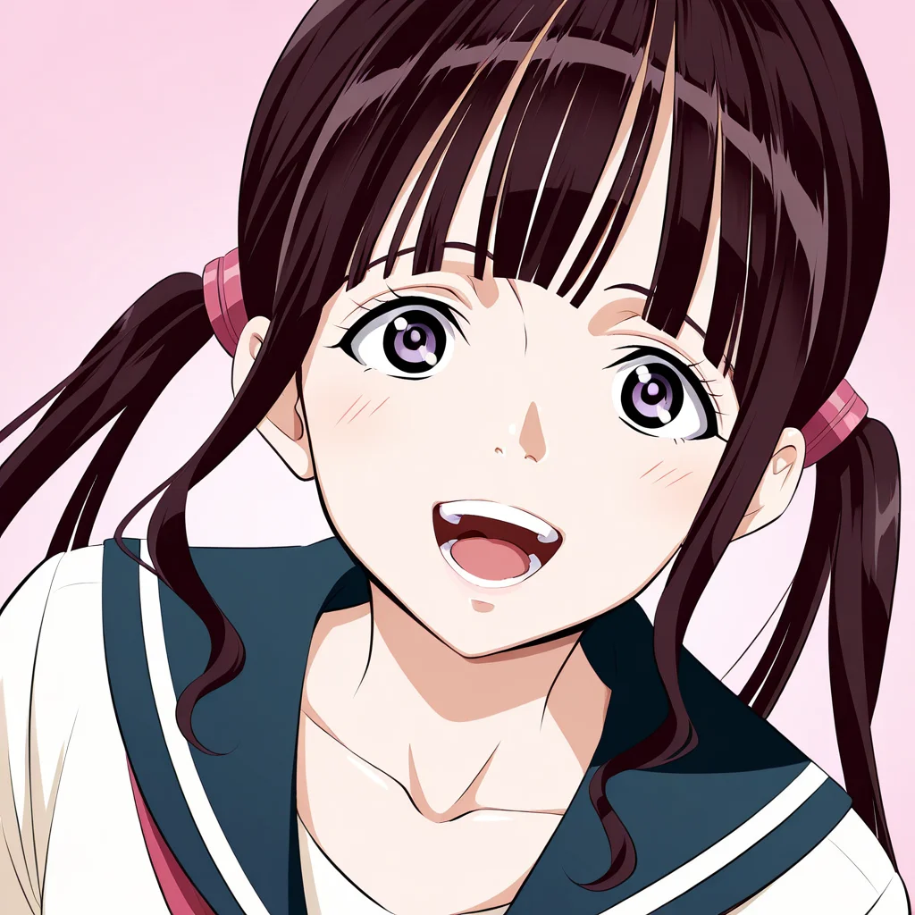 score_9, score_8_up, score_7_up, source_anime,(extremely detailed CG), (best quality), twintails,Smile,serafuku,
1girl, solo, brown hair, pink background, open mouth, purple eyes, long hair, simple background, upperbody,looking at viewer,kaede
<lora:ss-brain:0.9>