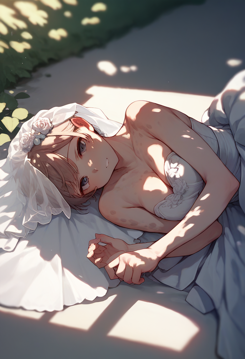 score_9, score_8_up, score_7_up, score_6_up, source_anime, 1girl, 
pov, on side, lying,
wedding dress, upper body, dappled sunlight, 
depth of field, cleavage, 
<lora:pov_across_bed_v0.1-pony:1>